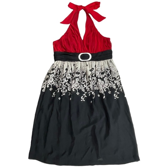 Jonathan Martin size 10 dress black cream floral design on bottom red tie top - Picture 4 of 15